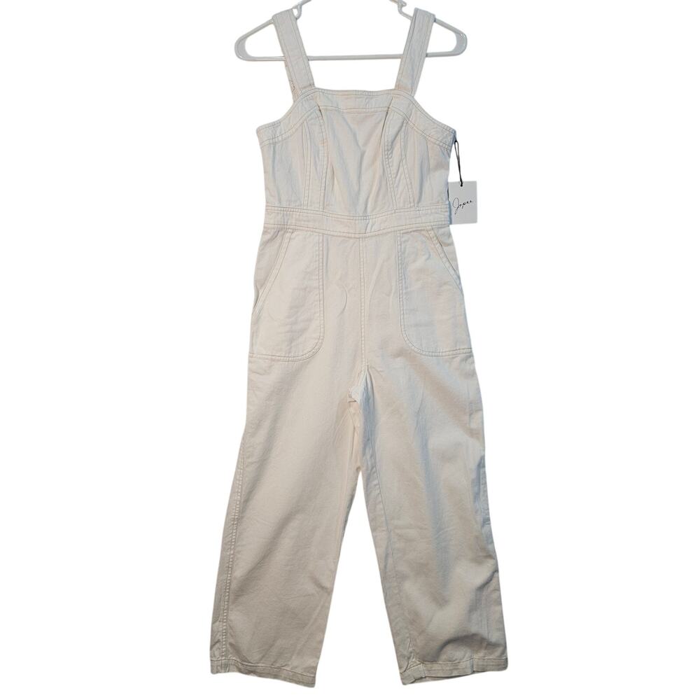 Japna Cream Soft Denim Wide Leg Jumpsuit NWT Small Boho Cottagecore Minimalist